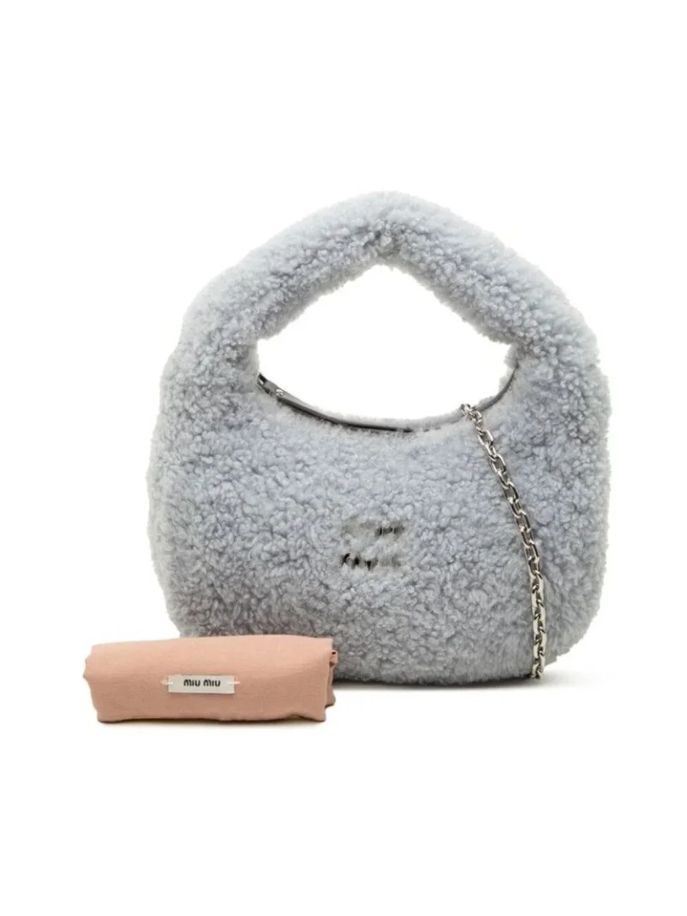 Miu Miu Wonder Hobo Chain Shoulder Bag 2-Way Blue Wool